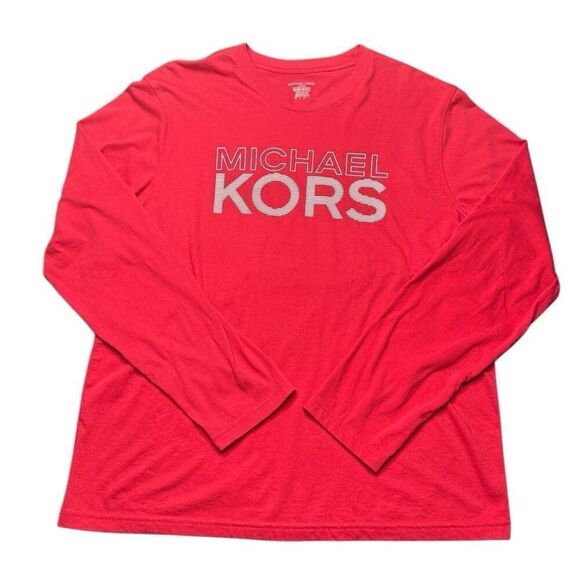 Michael Kors Men’s L Long Sleeve T Shirt Red Designer Crew Neck Large - Picture 1 of 7
